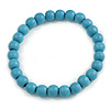 Chunky Pastel Blue Round Bead Wood Flex Necklace - 44cm Long