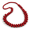 Long Cherry Red Cluster Wood Beaded Necklace - 82cm Long