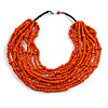 Statement Multistrand Layered Bib Style Wood Bead Necklace In Orange - 50cm Shortest/ 70cm Longest Strand