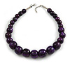 Animal Print Wood Bead Chunky Necklace (Purple/ Black) - 50cm L/ 5cm Ext