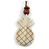 Melange White Wood Pineapple Pendant with Brown Cotton Cord Necklace - 96cm Long/ 10cm Front Drop - Adjustable