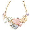 Pastel Multicoloured Matte Enamel Heart Cluster Necklace In Gold Tone - 40cm L/ 6cm Ext