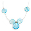 Delicate Floating Light Blue Shell Bead Wire Necklace in Silver Tone - 44cm L