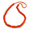 Orange Wood and Ceramic Bead Cotton Cord Necklace - 68cm Long