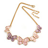 Pastel Pink/ Purple Enamel Butterfly with Gold Tone Chain Necklace - 40cm L/ 6cm Ext