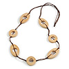Long Geometric Wooden Bead Cotton Cord Necklace in Natural - 80cm Long