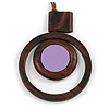 Brown/ Lilac Double Circle Wooden Pendant Brown Cotton Cord Long Necklace - 80cm L/ 10cm Pendant - Adjustable