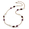 Long Acrylic Bead Gold Plated Chain Necklace - 90cm L