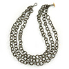 3-Strand Brown Metallic Glass Bead Oval Link Necklace - 70cm L
