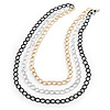3 Strand, Layered Textured Oval Link Necklace (Black/ Light Silver/ Gold Tone) - 86cm L