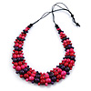 Deep Purple/ Pink/ Red/ Black Wooden Bead Black Cord Necklace - 70cm L
