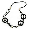 Long Multi-strand Black/ White Ceramic Bead, Acrylic Ring Necklace - 90cm L