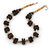 Brown Wood and Natural Sea Shell Bead Necklace - 60cm L/ 3cm Ext