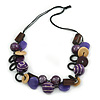 Wood and Acrylic Bead Necklace with Black Cotton Cord - 64cm L