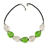 Light Green and Transparent Resin Bead with Black Faux Leather Cord Necklace - 50cm L/ 3cm Ext