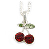 Tiny Crystal Cherry Pendant With Small Oval Link Chain In Silver Tone - 40cm L/ 5cm Ext
