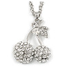 Long Double Cherry Crystal Pendant (Silver)