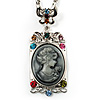 Long 'Classic Lady' Multicoloured Crystal Cameo Pendant Necklace (Silver Tone)