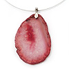 Rose Quartz Medallion Wire Pendant Necklace In Rhodium Plated Metal - 40cm Length with 6cm extension