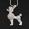 Clear Crystal 'Poodle' Pendant Necklace In Silver Plated Metal - 42cm Length