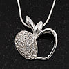 Silver Plated Diamante Open Apple Pendant Necklace - 42cm Length