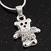 Tiny 'Teddy Bear In The Jacket' Pendant Necklace In Rhodium Plated Metal - 40cm Length & 4cm Extension