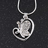 Diamante 'Butterfly In The Heart' Pendant Necklace In Silver Plating - 40cm Length/ 4cm Extension
