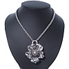 Vintage Hammered 'Flower' Pendant Necklace In Burn Silver Finish - 40cm Length/ 7cm Extender