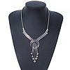Vintage Burn Silver Diamante 'Knot' Necklace - 42cm Length/ 6cm Extender