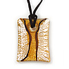 Glittering Gold/Silver Square Glass Pendant On Black Suede Cord - 42cm Length/ 7cm Extender