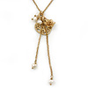 Vintage Inspired Delicate Heart, Flower, Freshwater Pearl Tassel Necklace In Gold Plating - 38cm Length/ 4cm Extension