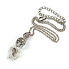 Vintage Inspired Transparent Glass Bead Pendant With Antique Silver Tone Chain - 38cm Length/ 8cm Extension