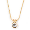7mm Clear Round Crystal Pendant With Gold Tone Snake Chain - 36cm Length/ 5cm Extension