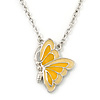 Yellow Enamel Butterfly Pendant With Silver Tone Chain - 38cm Length/ 7cm Extension