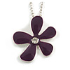 Purple Enamel Flower Pendant With Silver Tone Oval Link Chain - 40cm Length/ 7cm Extension