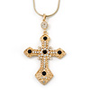 Victorian Style Filigree, Swarovski Crystal Elements Statement Cross Pendant With Gold Tone Snake Chain - 38cm Length/ 7cm Extension