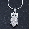 Clear Crystal Owl Pendant With Silver Tone Snake Chain - 40cm Length/ 4cm Extension