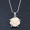Cream Acrylic Rose Pendant With Silver Tone Snake Chain - 40cm Length/ 5cm Extension