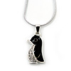 Cute Black Enamel, Crystal 'Penguin' Pendant With Snake Chain In Silver Tone - 40cm Length/ 5cm Extension