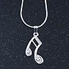 Silver Tone Crystal Musical Note Pendant With Snake Chain - 40cm Length/ 5cm Extension