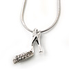 Small Crystal High Heel Shoe Pendant With Silver Tone Snake Chain - 40cm Length/ 4cm Extension