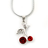Red, Clear Crystal Double Cherry Pendant With Silver Tone Snake Chain - 40cm Length/ 4cm Extension