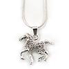 Silver Tone Clear Crystal 'Horse' Pendant With Snake Chain - 40cm Length/ 5cm Extension