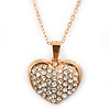 Pave Set Crystal Heart Pendant With Gold Tone Chain - 40cm Length