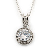 12mm Clear CZ Round Pendant With Silver Tone Chain - 40cm Length