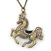 Long Vintage Inspired Crystal 'Horse' Pendant Necklace In Bronze Tone - 78cm Length