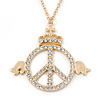 Crystal 'Peace In The Crown' Pendant With Long Chain In Gold Plating - 74cm Length/ 9cm Extension
