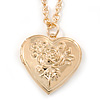 Medium Gold Tone Heart with Rose Motif Locket Pendant - 44cm L/ 6cm Ext
