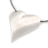 Brushed Silver Tone Heart Pendant Wired Cord Necklace - 40cm L/ 6cm Ext