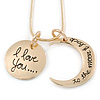 'I love you...to the moon & back' Inscription Gold Tone Double Sided Medallion & Moon Pendant and Chain - 40cm L/ 5cm Ext